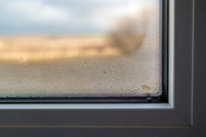 Ductless ACs Improve Indoor Air Quality and Control Humidity. Photo of a window with condensation.